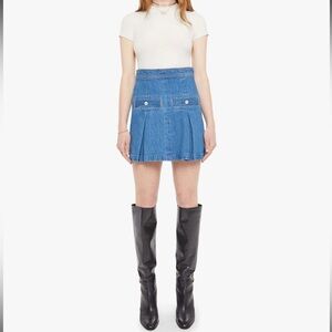 MOTHER Dark Blue Denim Mini Skirt with Front Pleats